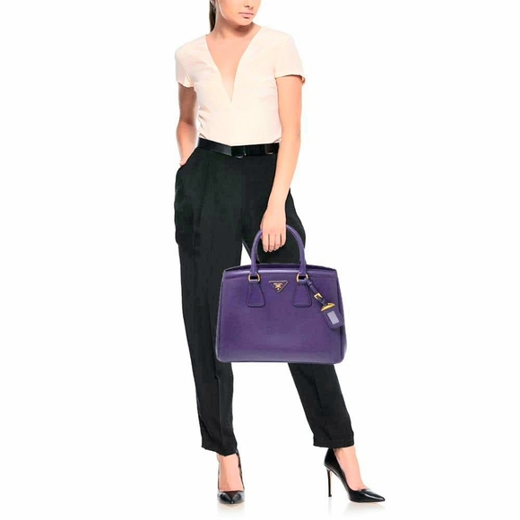 Prada Handbags - Prada Purple Saffiano Lux Leather Parabole Tote preloved purple